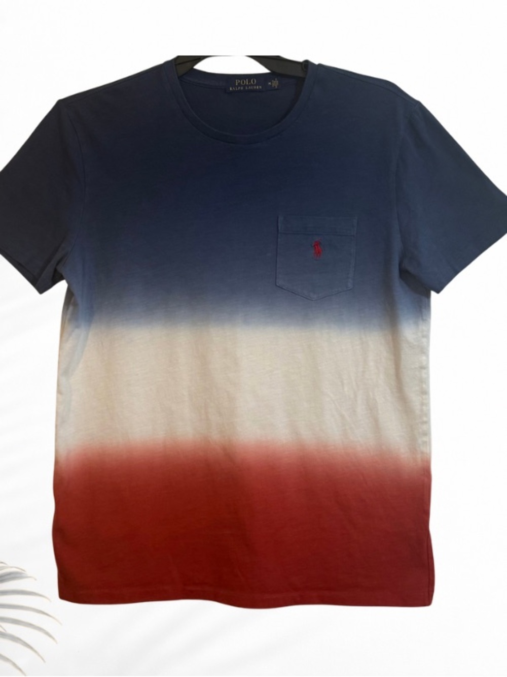 Polo Ralph Lauren Tee Medium Ombré Colorblock Pony Logo USA Red White Blue